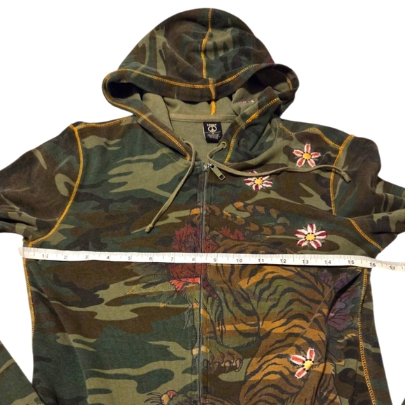 Vintage Y2k Lucky Camo Tiger Embroidered Flower Zip Hoodie Sweatshirt Sz Medium - Picture 4 of 10